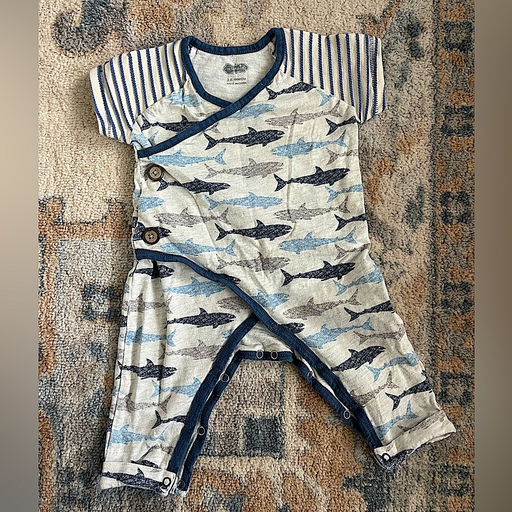 Mud pie sharks short sleeve one piece, size 3-6 month
